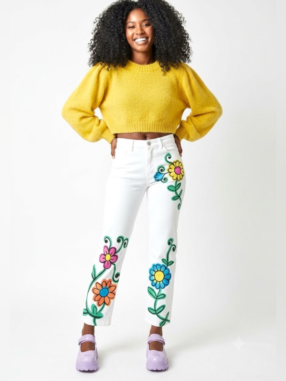 dELiA*s Dolls Kill Blooming World Doodle Flower High Waist Denim Jeans Size S/28